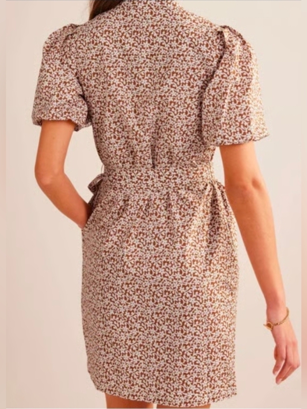 Boden Pumpkin Flower Print Short Sleeve Shirt Dress Size US 4R UK 8R - Picture 3 of 12